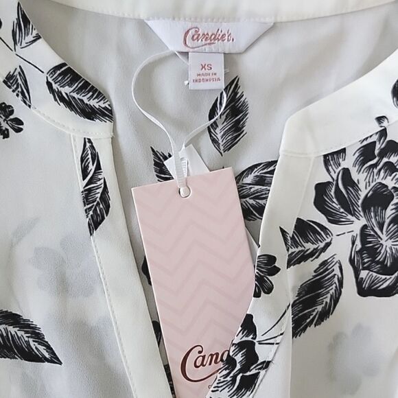 Candie's Black and White Floral Sheer Sleeveless Top- Size XS - Picture 3 of 12